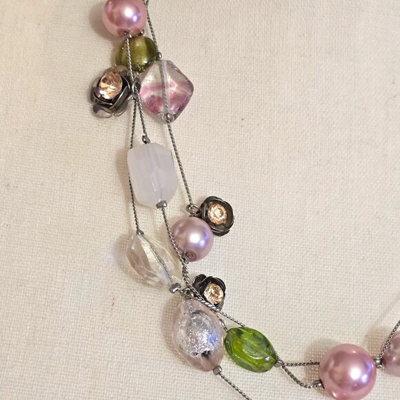 Lane Bryant Layered Necklace Pastel Light Soft Color Beads Station 18" 20" Long - Picture 5 of 9